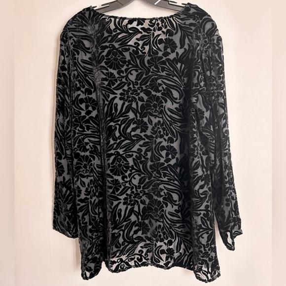 VINTAGE LAURA ASHLEY 90s Burnout Velvet Sheer Button Top Whimsigoth Witchy Sz XL - Picture 10 of 11